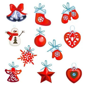 The set of attributes of the New Year and Christmas isolated on white background Stock Illustration