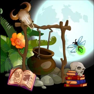 The set of attributes for performing magical rites. Vector cartoon close-up Stock Illustration