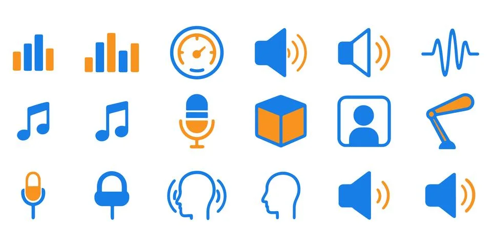 Set of audio and sound vector icons in modern flat style for web and graphi.. Stock Illustration
