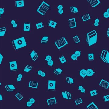 Set Audio book, Book, Open and Question and Answer on seamless pattern. Vecto Stock Illustration