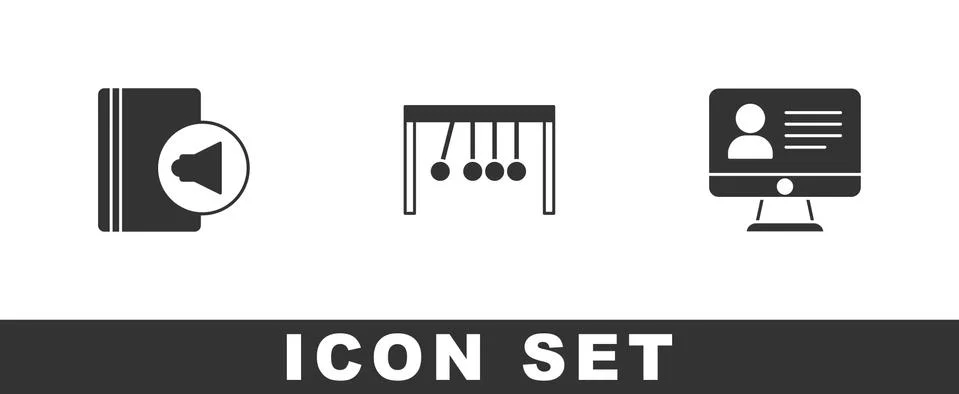 Set Audio book, Pendulum and Online class icon. Vector イラスト素材