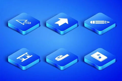 Set Audio book, Pixel arrow cursor, Tape measure, Gas filling station, Arrow and Stock-Illustration