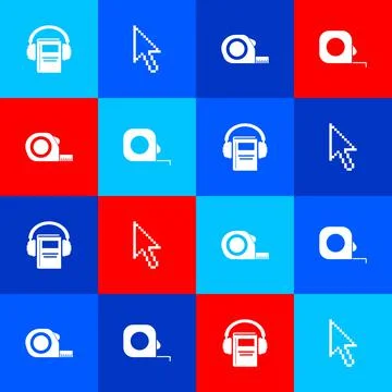 Set Audio book, Pixel arrow cursor, Roulette construction and icon. Vector Stock Illustration