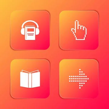Set Audio book, Pixel hand cursor, Open and Dots arrow icon. Vector Illustrazione stock