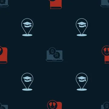 Set Audio book, Question and Answer and Online education on seamless pattern Illustrazione stock