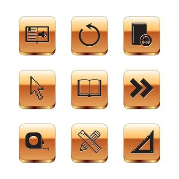 Set Audio book, Roulette construction, Crossed ruler and pencil, Open, Pixel Stock Illustration