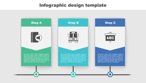 Set Audio book, School Bus and Chalkboard. Business infographic template. Vector 스톡 일러스트