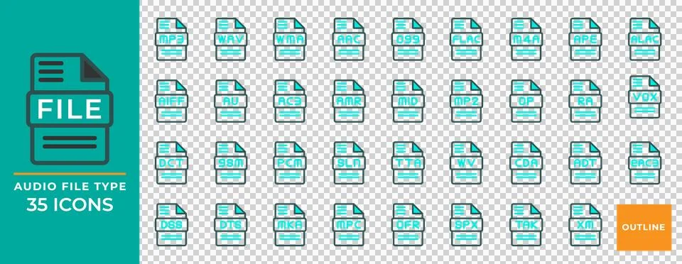 Set audio document file type icon. with detailed modern color outline  Illustrazione stock