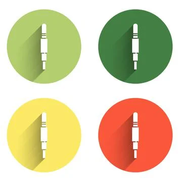 Set Audio jack icon isolated with long shadow background. Audio cable for c.. Stock Illustration