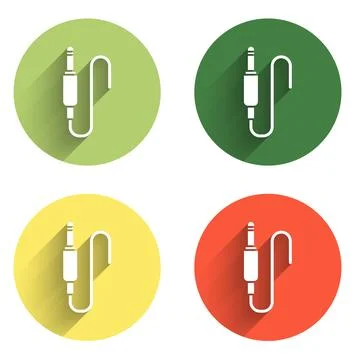 Set Audio jack icon isolated with long shadow background. Audio cable for c.. Stock Illustration