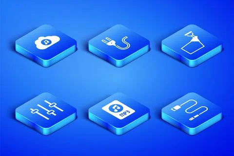 Set Audio jack, Music streaming service, MP3 file document, equalizer, Electric Stockillustratie