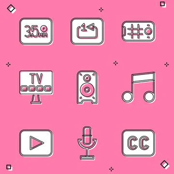 Set Audio jack, Repeat track music player, Selfie on mobile, Smart Tv, Stereo 스톡 일러스트