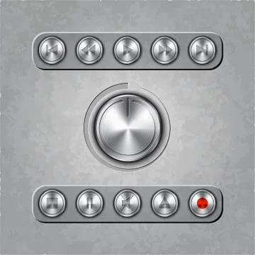 Set of audio system knobs on textured background Stock Illustration