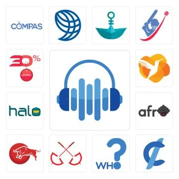 Set of audio visual, cent, who, umbrella, bull, afro, halo, humming bird, 30% 免费库存插图