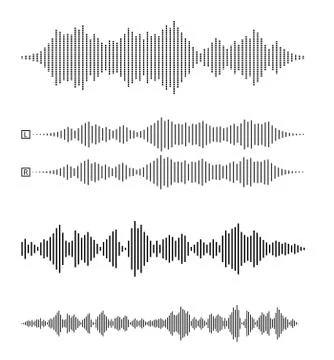 Set of audio waveforms or sound waves Stock-Illustration