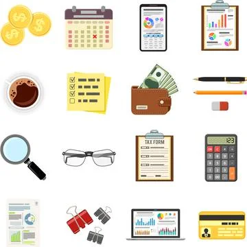 Set Auditing, Tax Process, Accounting Icons Stock Illustration