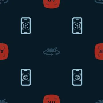 Set Augmented reality AR, 360 degree view and 3d modeling on seamless pattern Stock Illustration