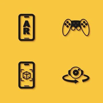 Set Augmented reality AR, 360 degree view, 3d modeling and Gamepad icon with Illustrazione stock