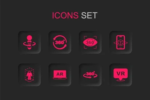 Set Augmented reality AR, 360 degree view, VR controller game, 3d modeling,.. Stock Illustration
