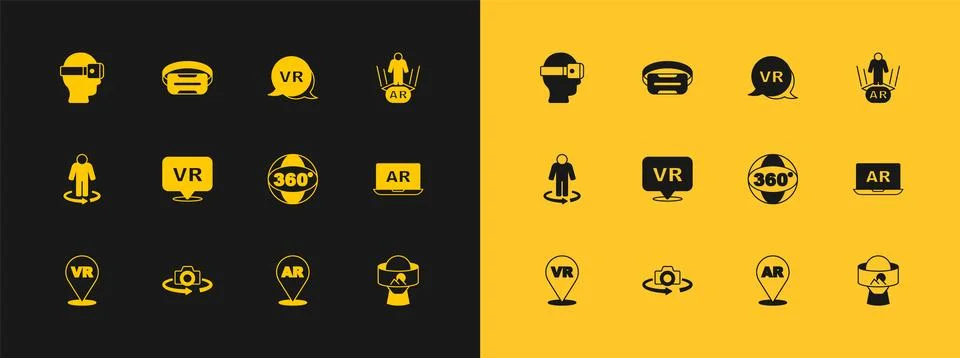 Set Augmented reality AR, 360 degree view, Virtual, glasses and  icon. Vector Illustrazione stock