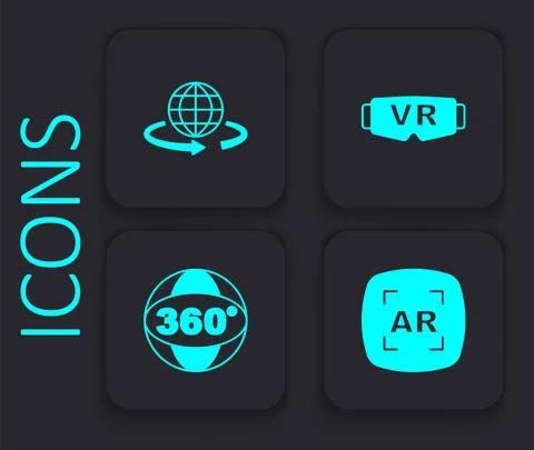 Set Augmented reality AR, 3d modeling, Virtual glasses and 360 degree view icon Stock Illustration