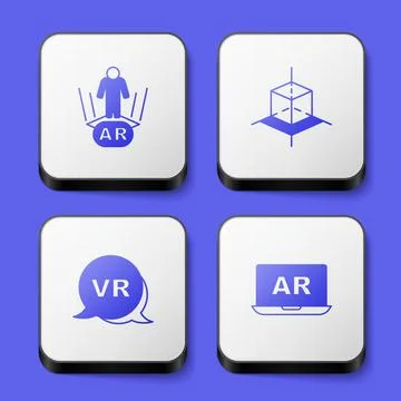 Set Augmented reality AR, 3d modeling, Virtual and icon. White square button Illustrazione stock