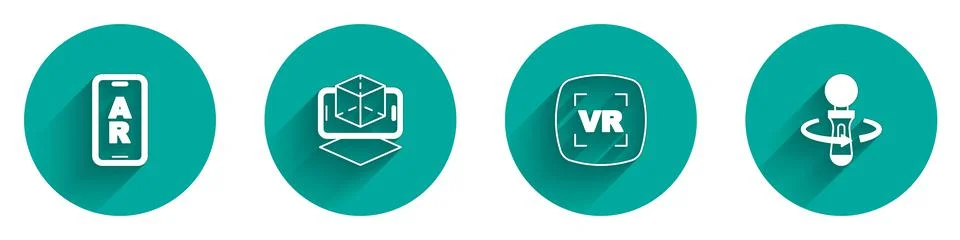 Set Augmented reality AR, 3d modeling, Virtual and VR controller game icon with Illustrazione stock