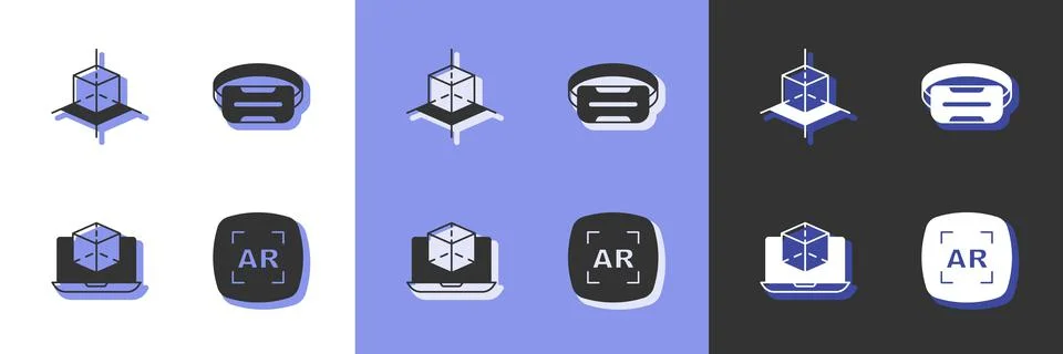 Set Augmented reality AR, 3d modeling, and Virtual glasses icon. Vector Illustrazione stock