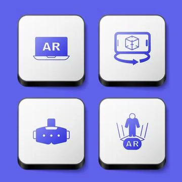 Set Augmented reality AR, 3d modeling, Virtual glasses and icon. White square Illustrazione stock