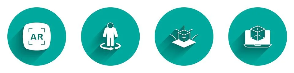 Set Augmented reality AR, 3d modeling,  and  icon with long shadow. Vector Illustrazione stock