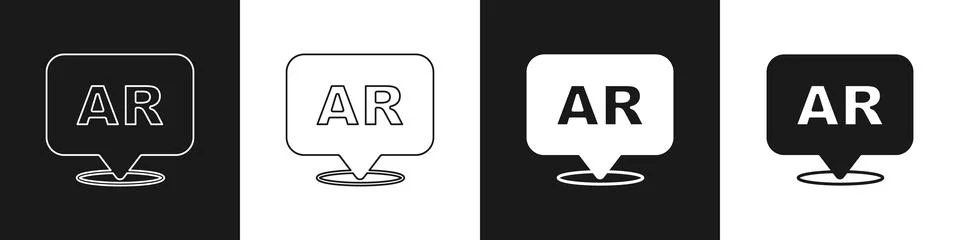 Set Augmented reality AR icon isolated on black and white background. Virtual Stock Illustration