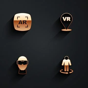 Set Augmented reality AR, Virtual, glasses and 3d modeling icon with long shadow Illustrazione stock