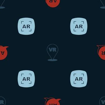 Set Augmented reality AR, Virtual and on seamless pattern. Vector Illustrazione stock