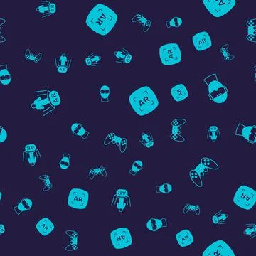 Set Augmented reality AR, Virtual glasses,  and Gamepad on seamless pattern.  イラスト素材