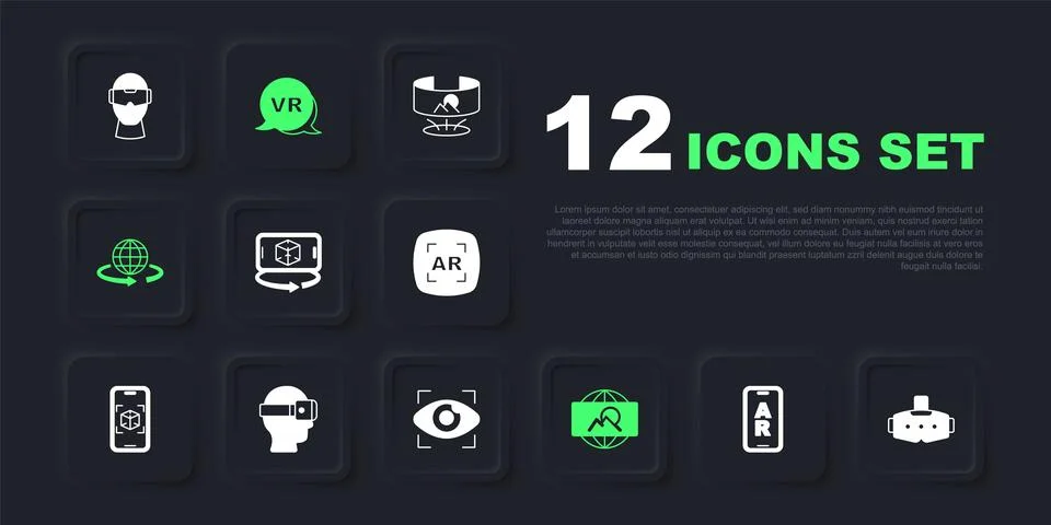 Set Augmented reality AR, Virtual glasses, 3d modeling, Wide angle picture,.. Illustrazione stock