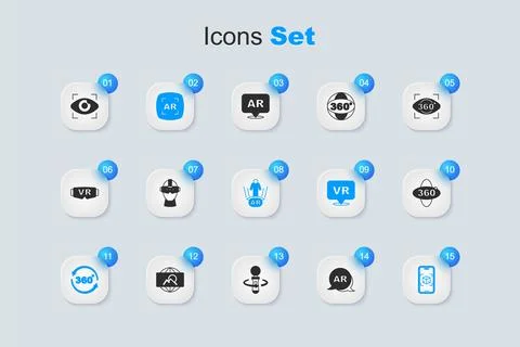Set Augmented reality AR, Virtual glasses, 360 degree view, 3d modeling, Bi.. Illustrazione stock