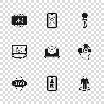Set Augmented reality AR, Virtual glasses, 3d modeling, VR controller game,.. Stockillustratie