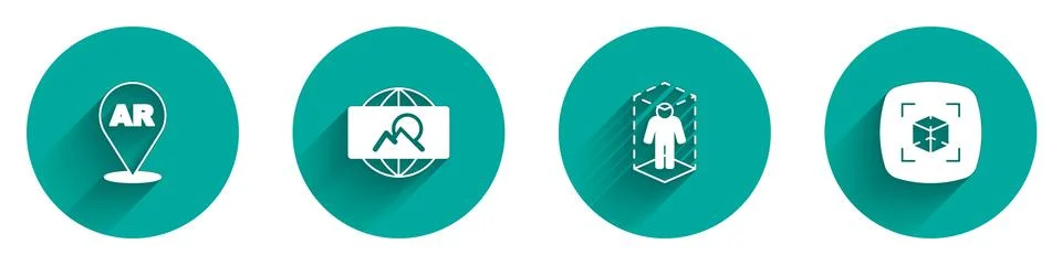 Set Augmented reality AR, Wide angle picture, 3d modeling and icon with long Stock Illustration
