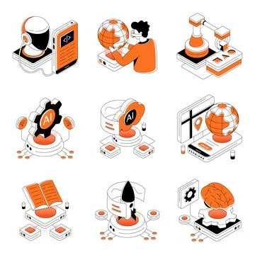 Set of Augmented Reality Isometric Illustrations 스톡 일러스트