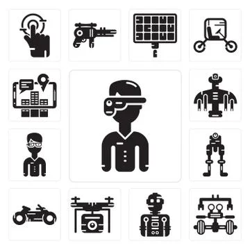 Set of Augmented reality, Robot, Drone, Motorbike, Google glasses, reality ic Free Stock Illustration