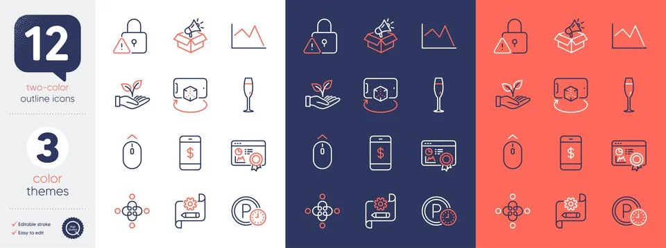 Set of Augmented reality, Smartphone payment and Cogwheel blueprint line icons イラスト素材