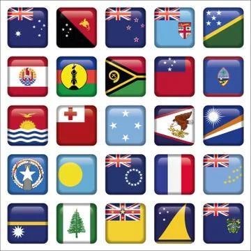 Set of Australian, Oceania Squared Flag Icons Stock Illustration
