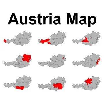Set of Austria map symbol shape, travel web flat concept icon symbol vector Stock Illustration