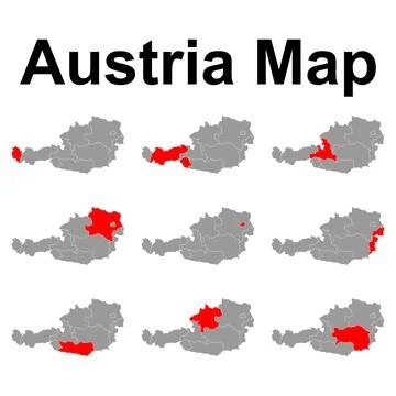 Set of Austria map symbol shape, travel web flat concept icon symbol vector Stock Illustration