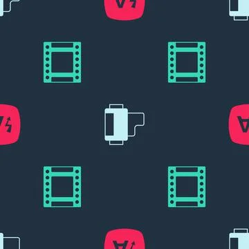 Set Auto flash, Camera roll cartridge and on seamless pattern. Vector Illustrazione stock