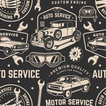 Set of auto service seamless pattern or background. Vector. Service car rep.. Stock Illustration