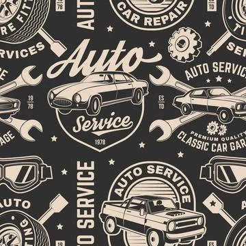 Set of auto service seamless pattern or background. Vector. Service car repai 스톡 일러스트