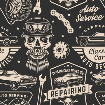 Set of auto service seamless pattern or background. Vector. Service car repai Stock Illustration