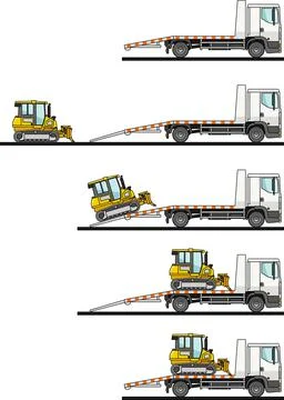 Set of auto transporter and dozer isolated on white background. Stock Illustration