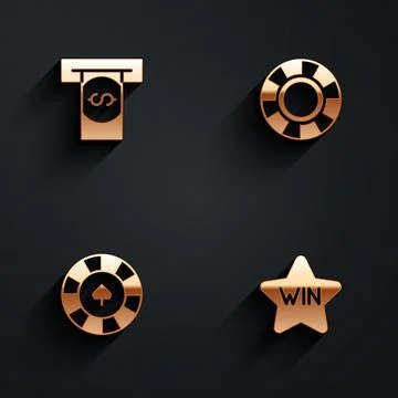 Set Automated teller machine and money, Casino chips,  and win icon with lo.. Illustrazione stock